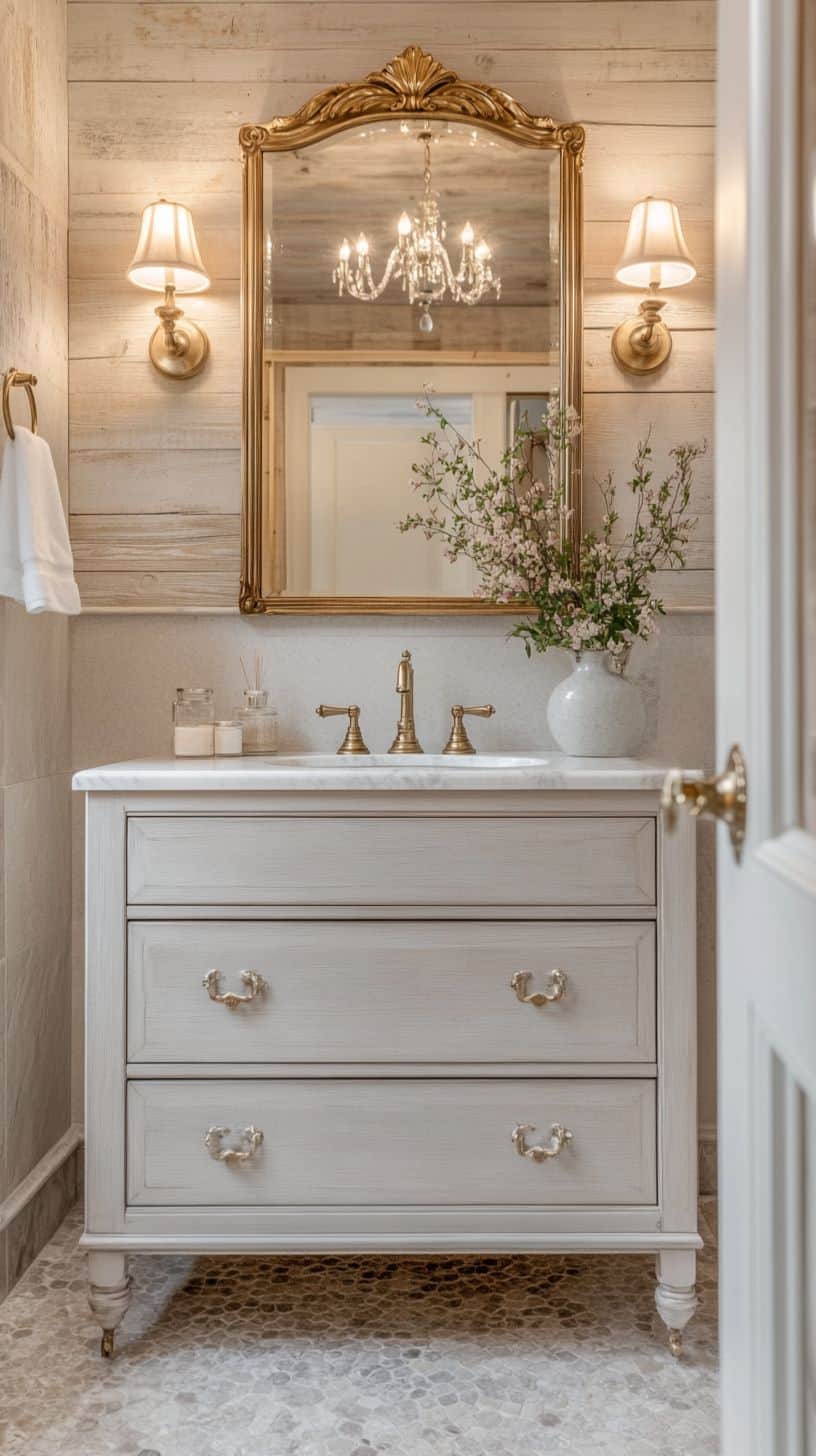 French country bathroom with vanity