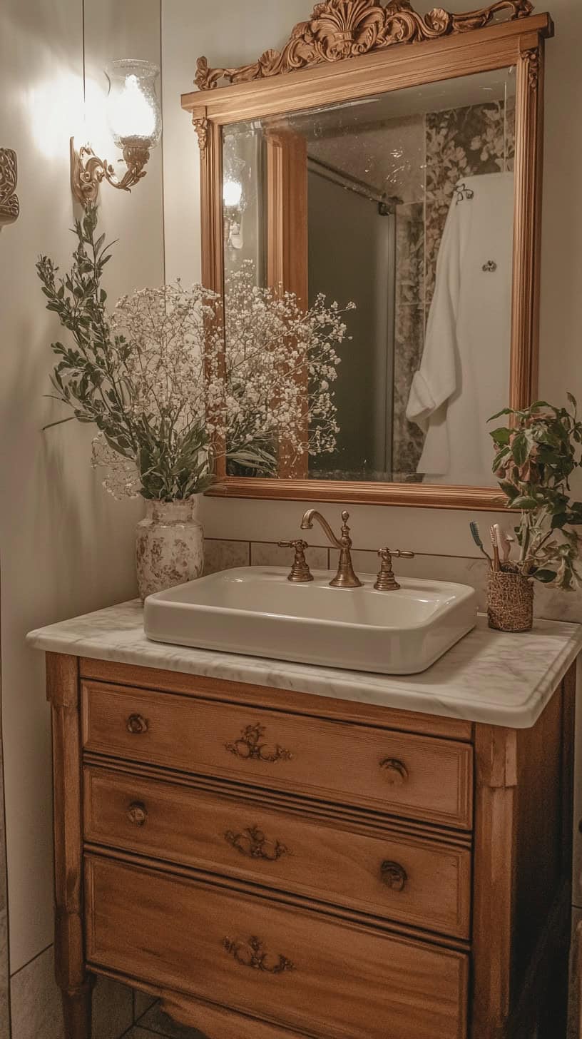 French country bathroom with vanity