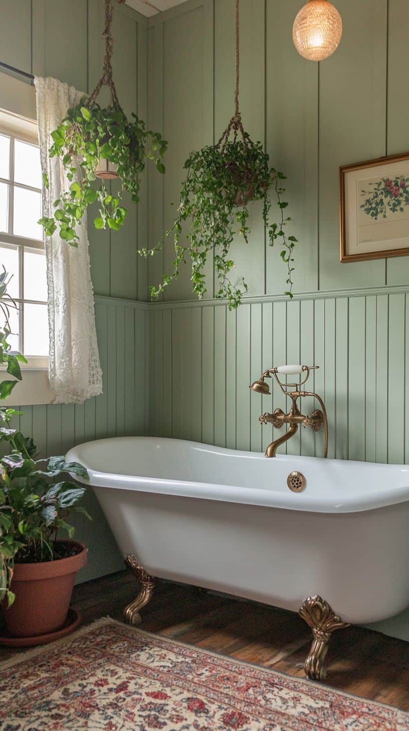 Green cottage core bathroom