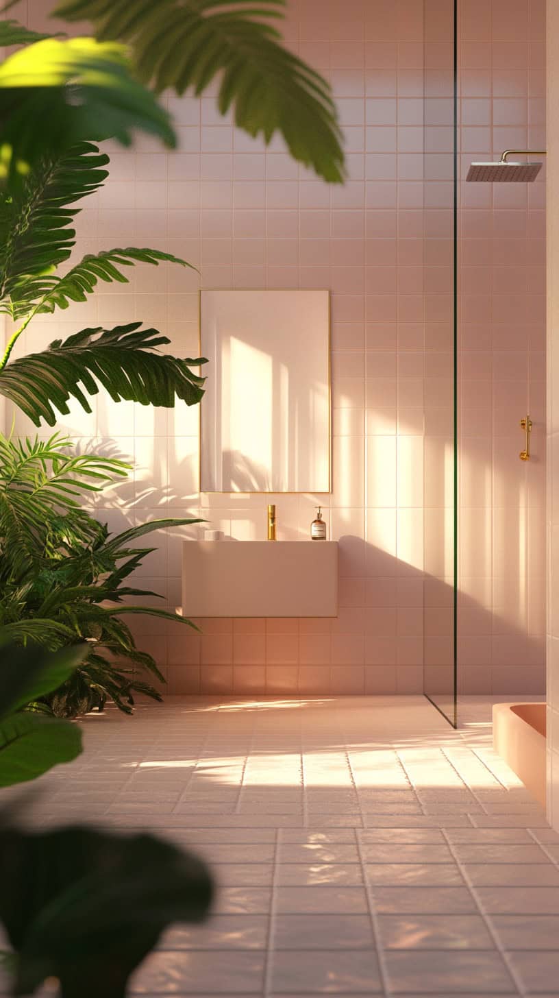 Bathroom with light pink tile