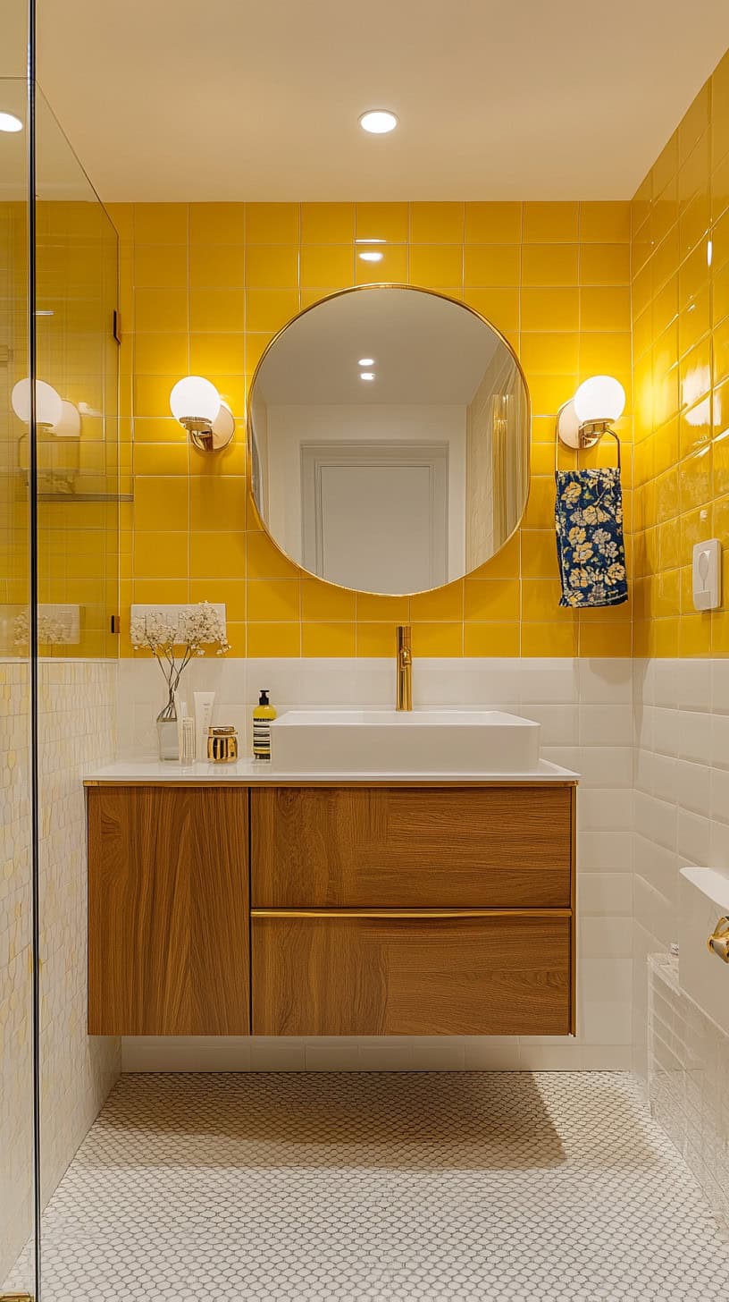 Bathroom with retro yellow tile