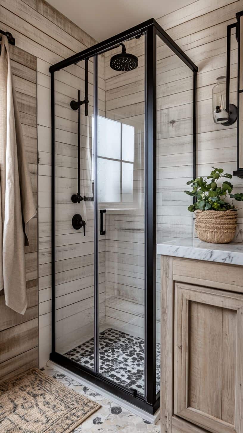 Rustic farmhouse bathroom with shower
