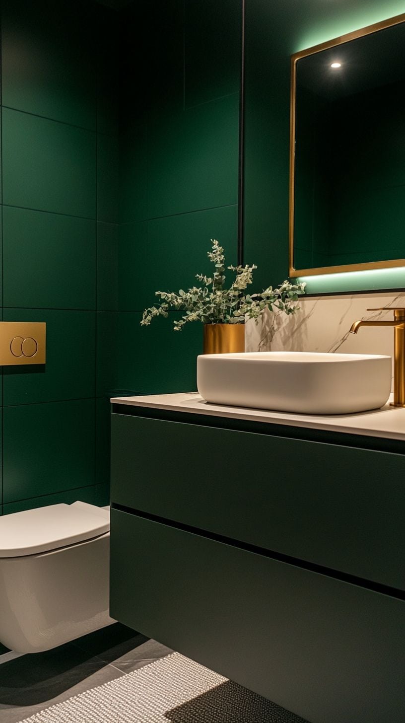 Dark green small bathroom