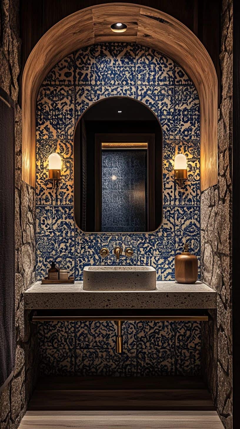 Moroccan bathroom with backsplash tile
