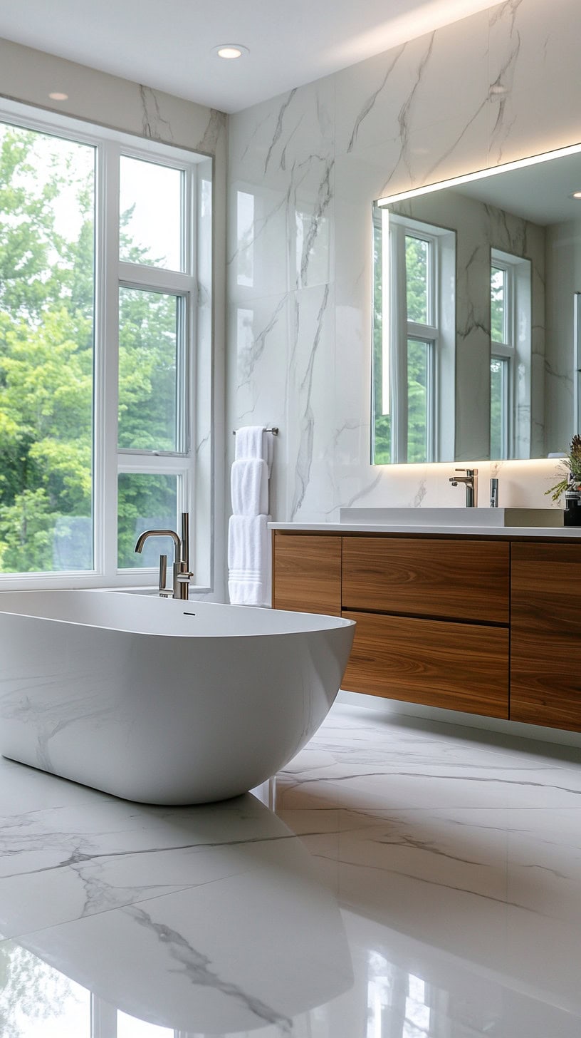 Modern luxury master bathroom with floating vanity