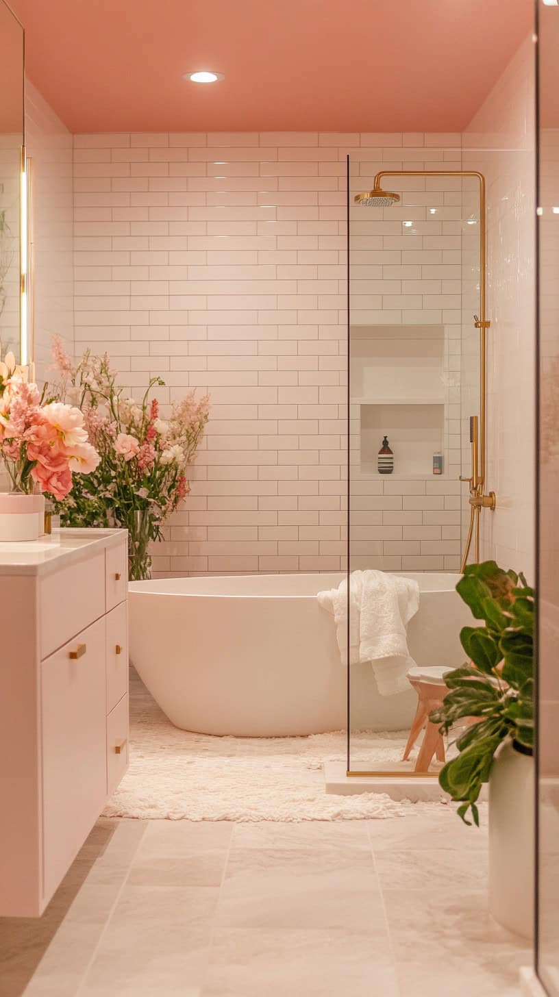 Pink and white bathroom