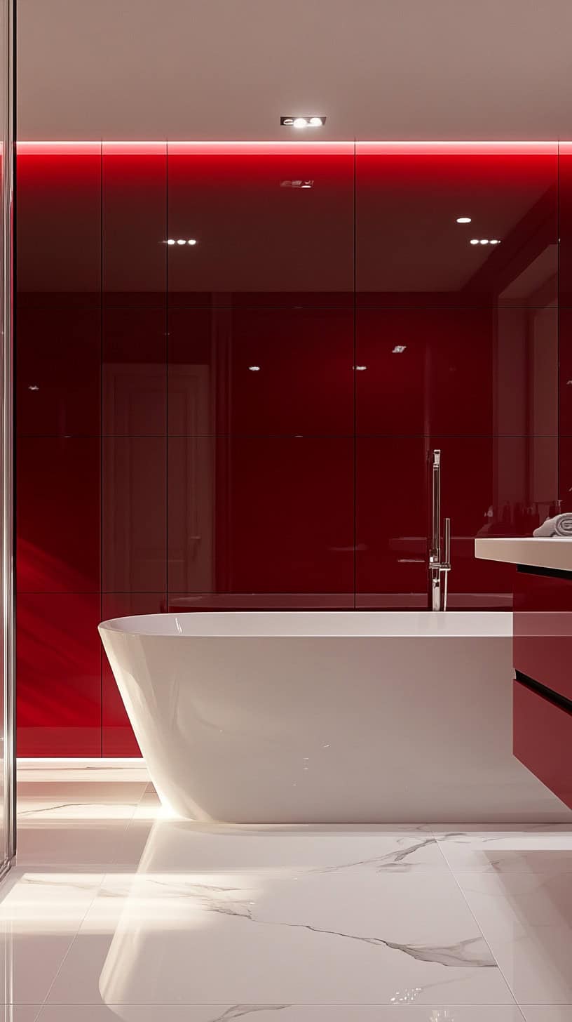 Red and white bathroom