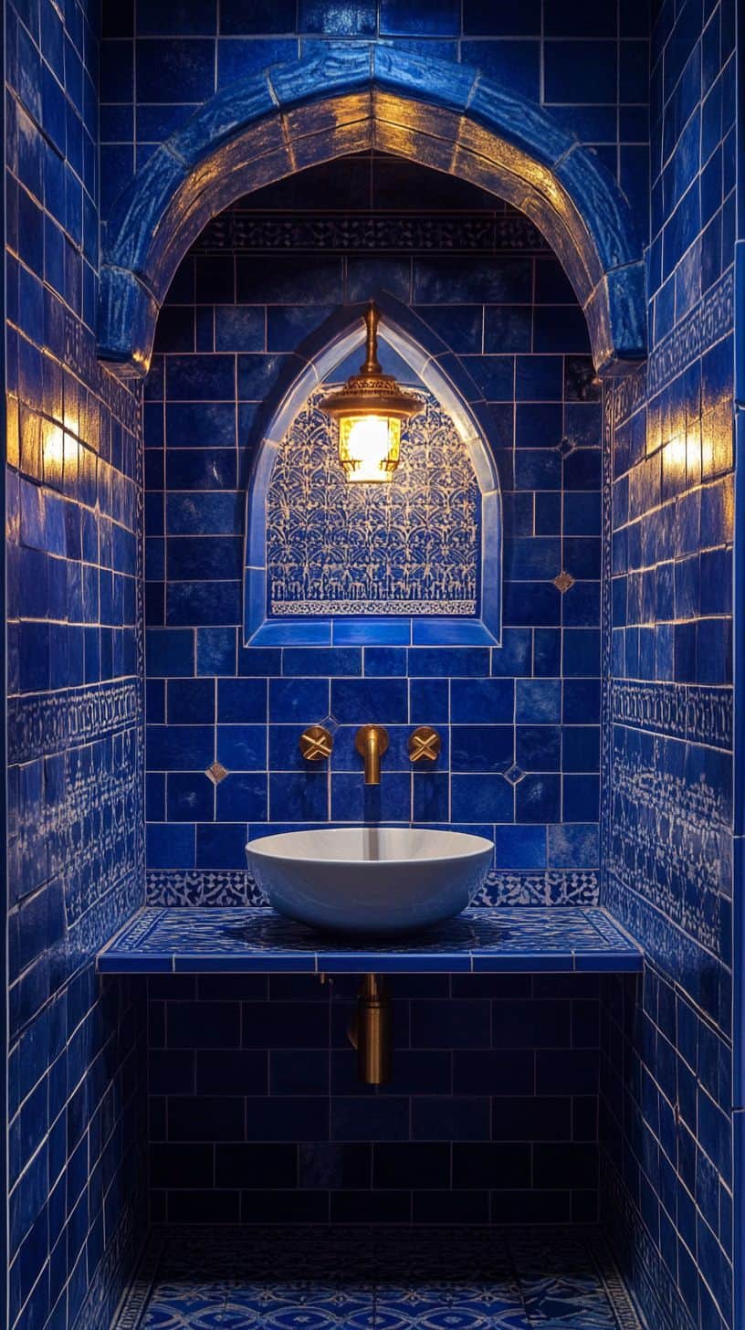 Small moroccan bathroom with tile