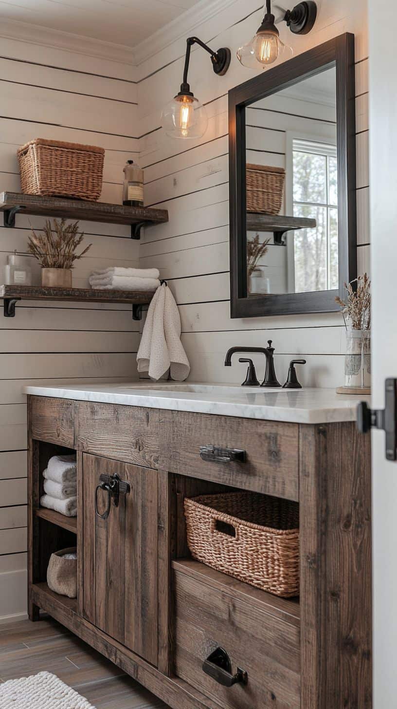 Rustic farmhouse bathroom with vanity