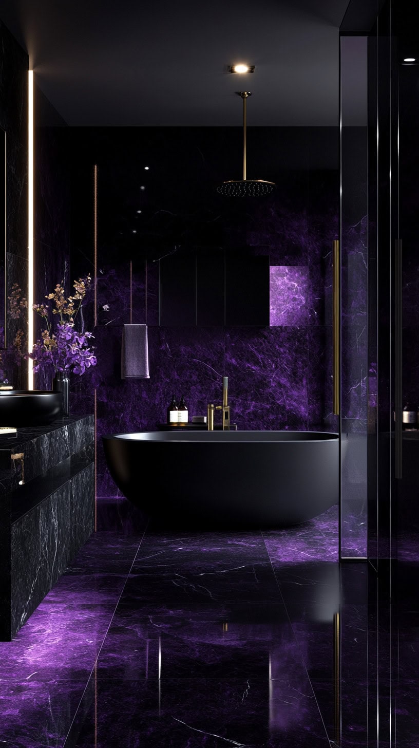 Black and purple bathroom