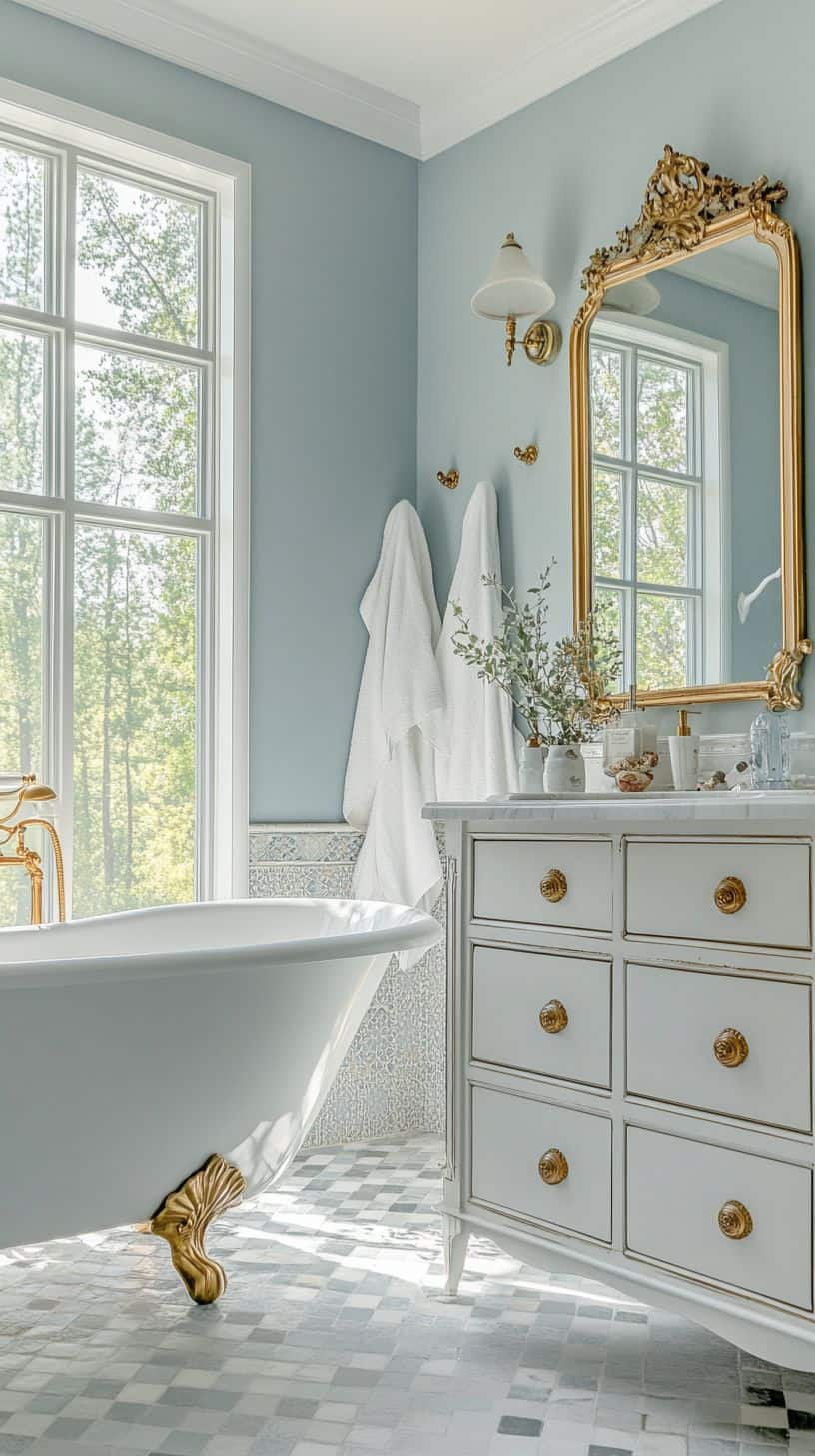 Blue french country bathroom