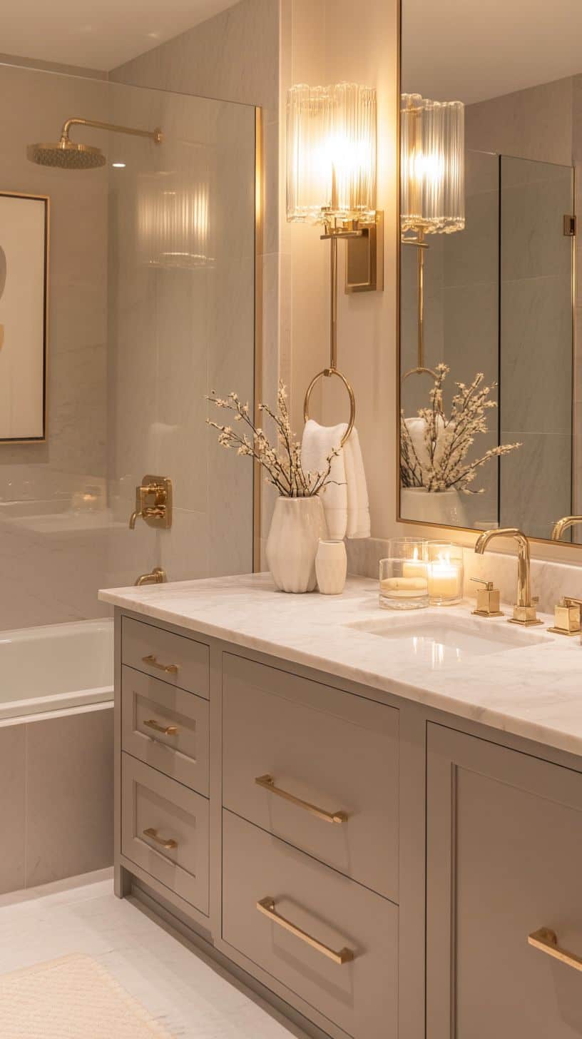 Apartment bathroom with glam decor