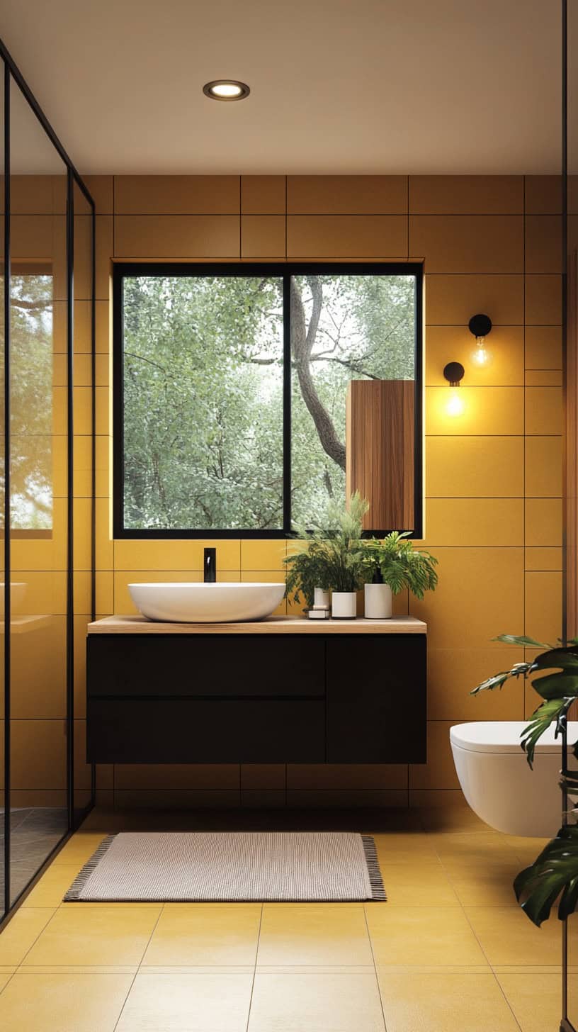 Bathroom with mustard yellow tile