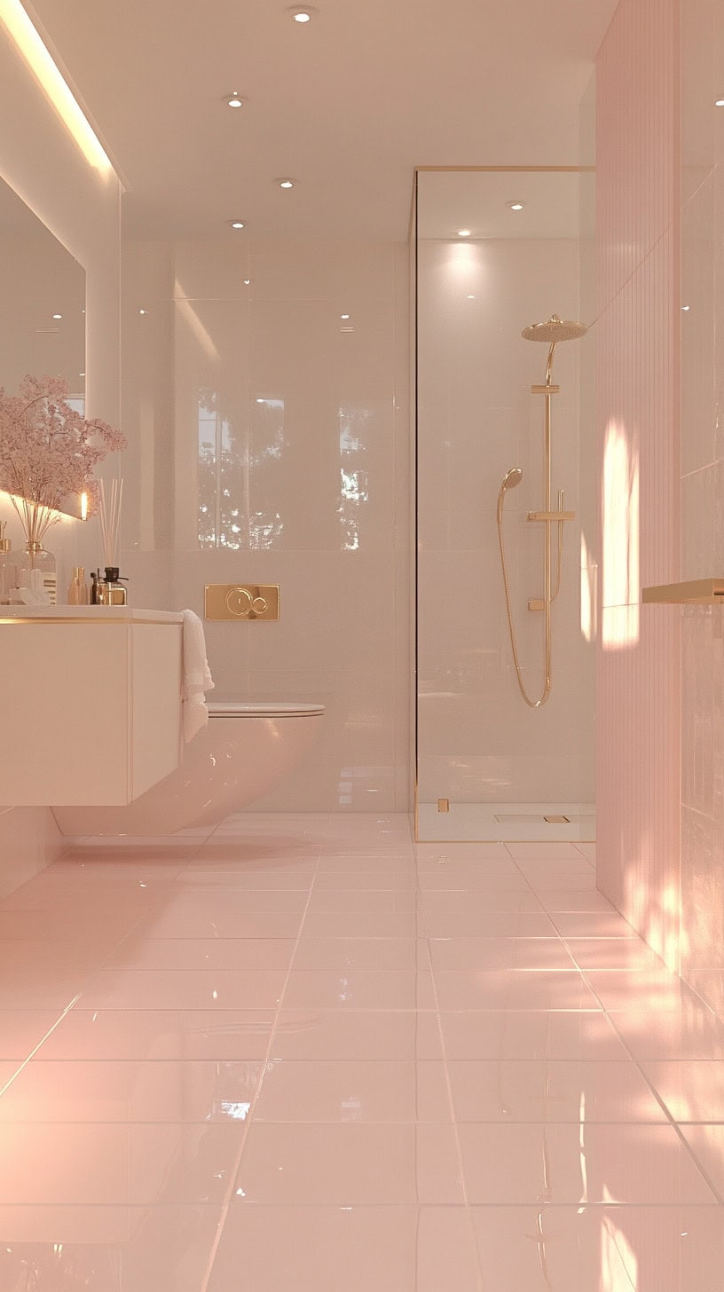 Bathroom with pink tile floor