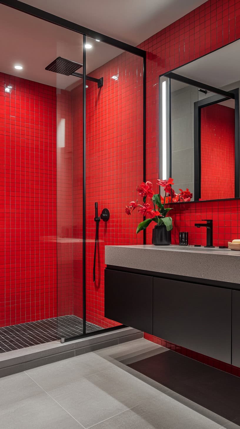 Bathroom with red tiles