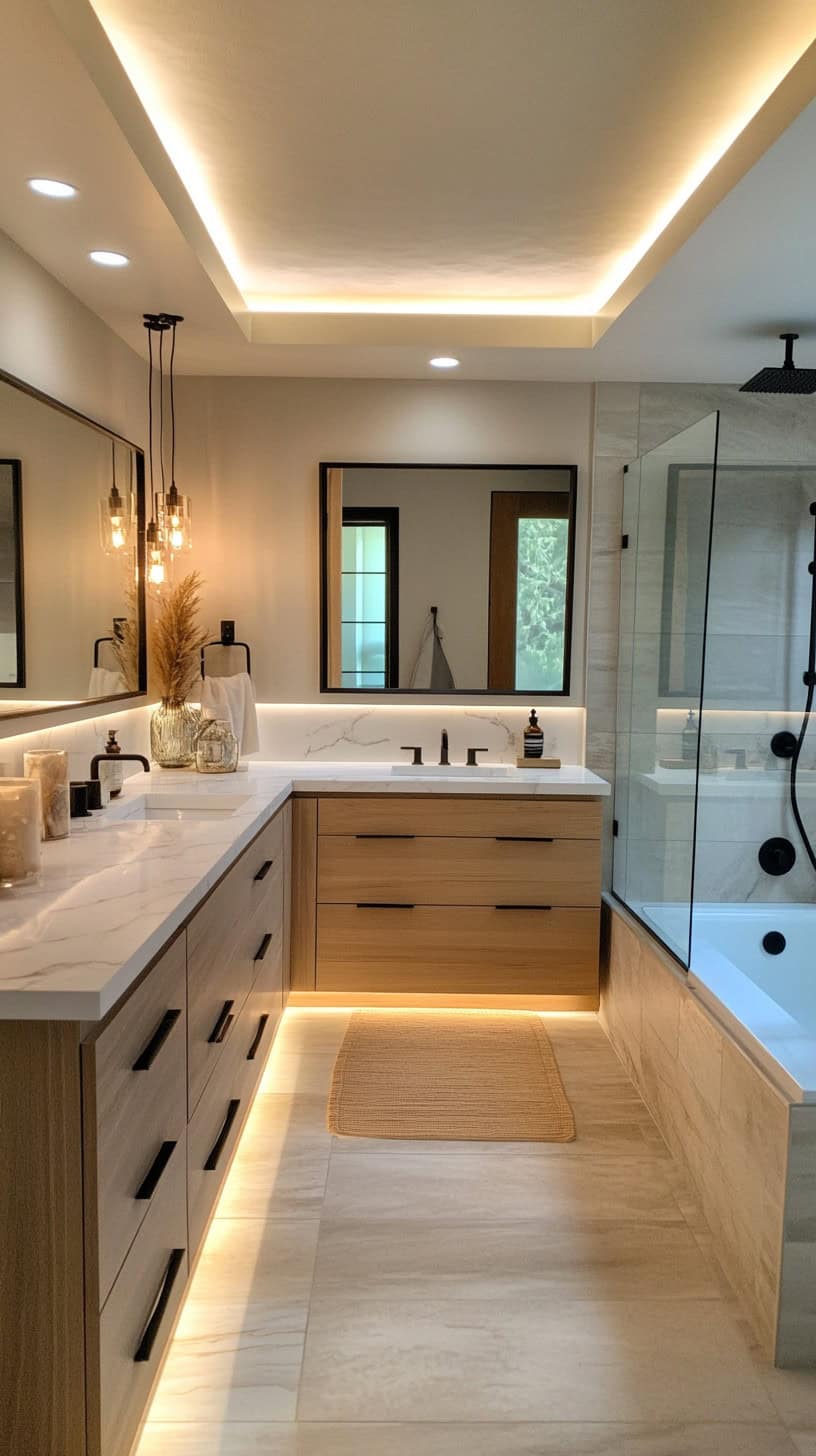 Master bathroom with l shape vanity