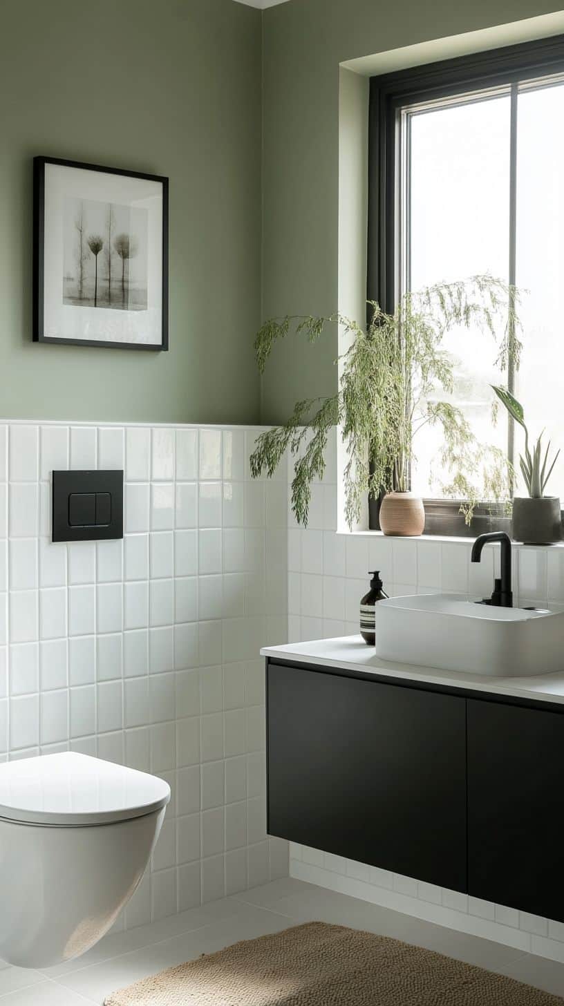 Bathroom with half tiled walls
