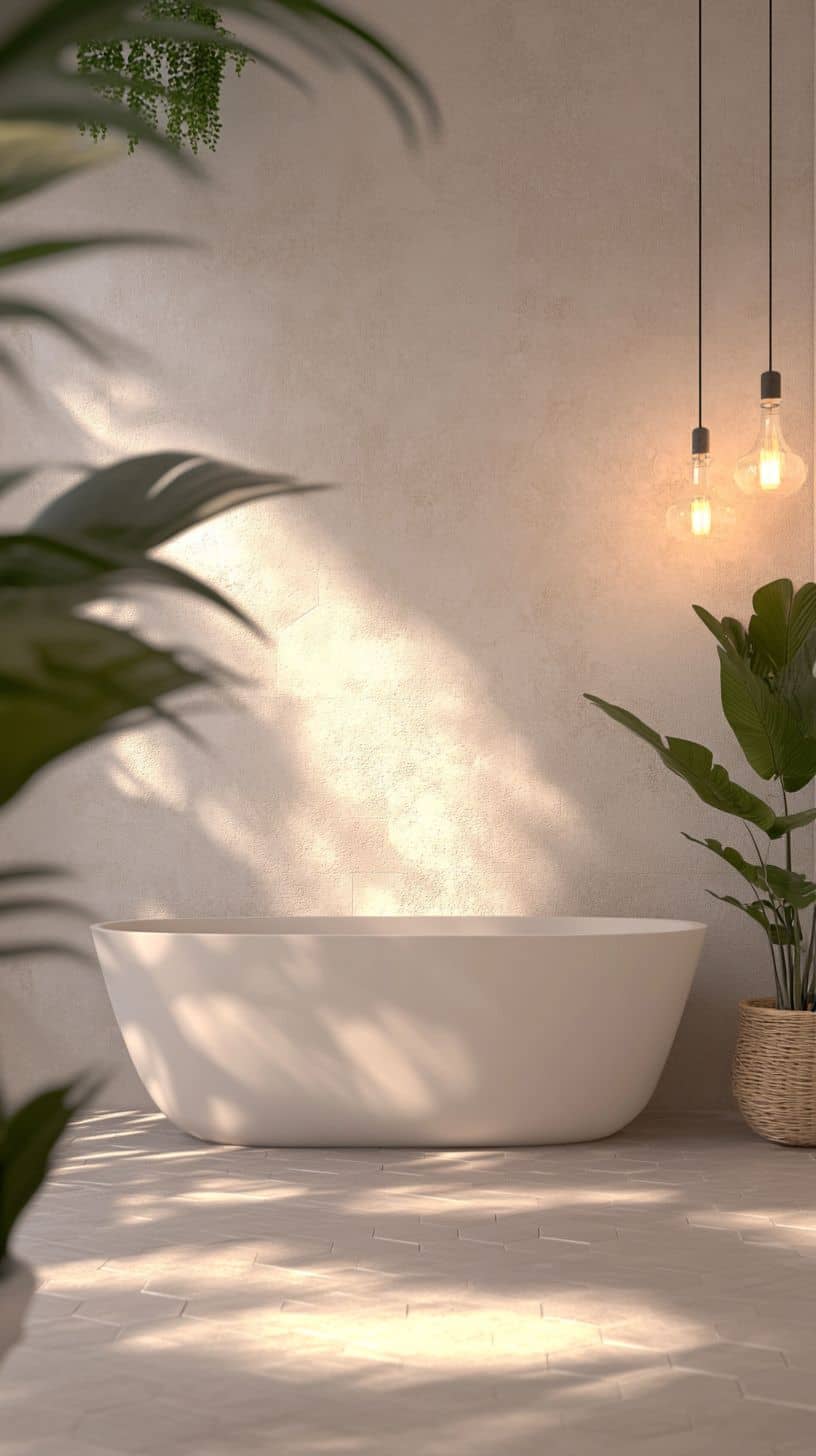 Bathroom with hexagon floor tiles