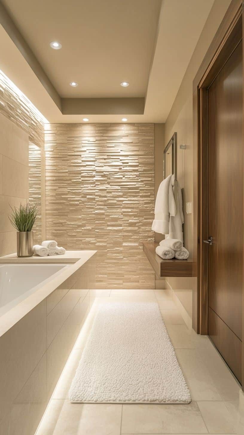 Bathroom with natural stone tile