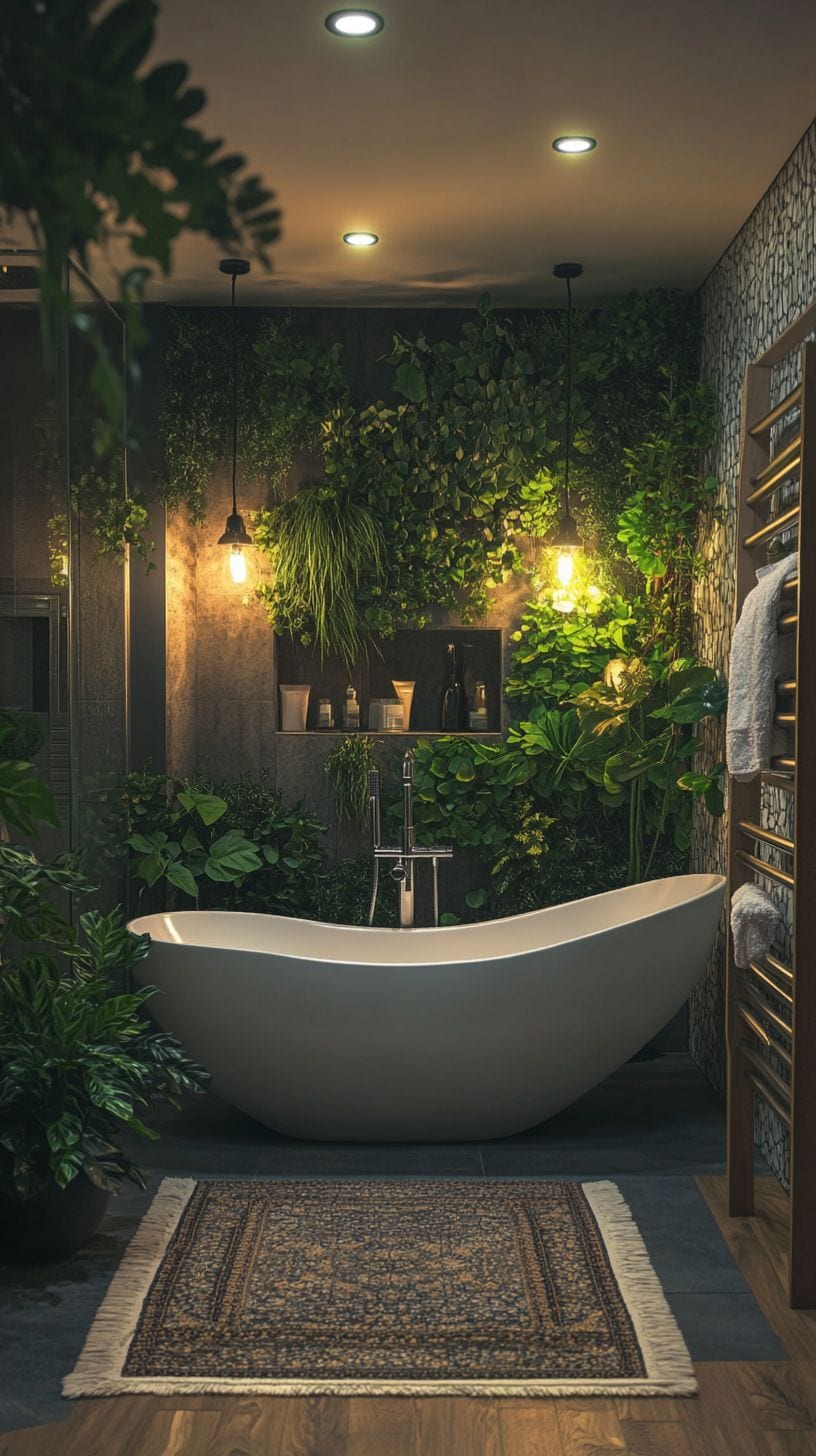 Bathroom with plants and no sunlight