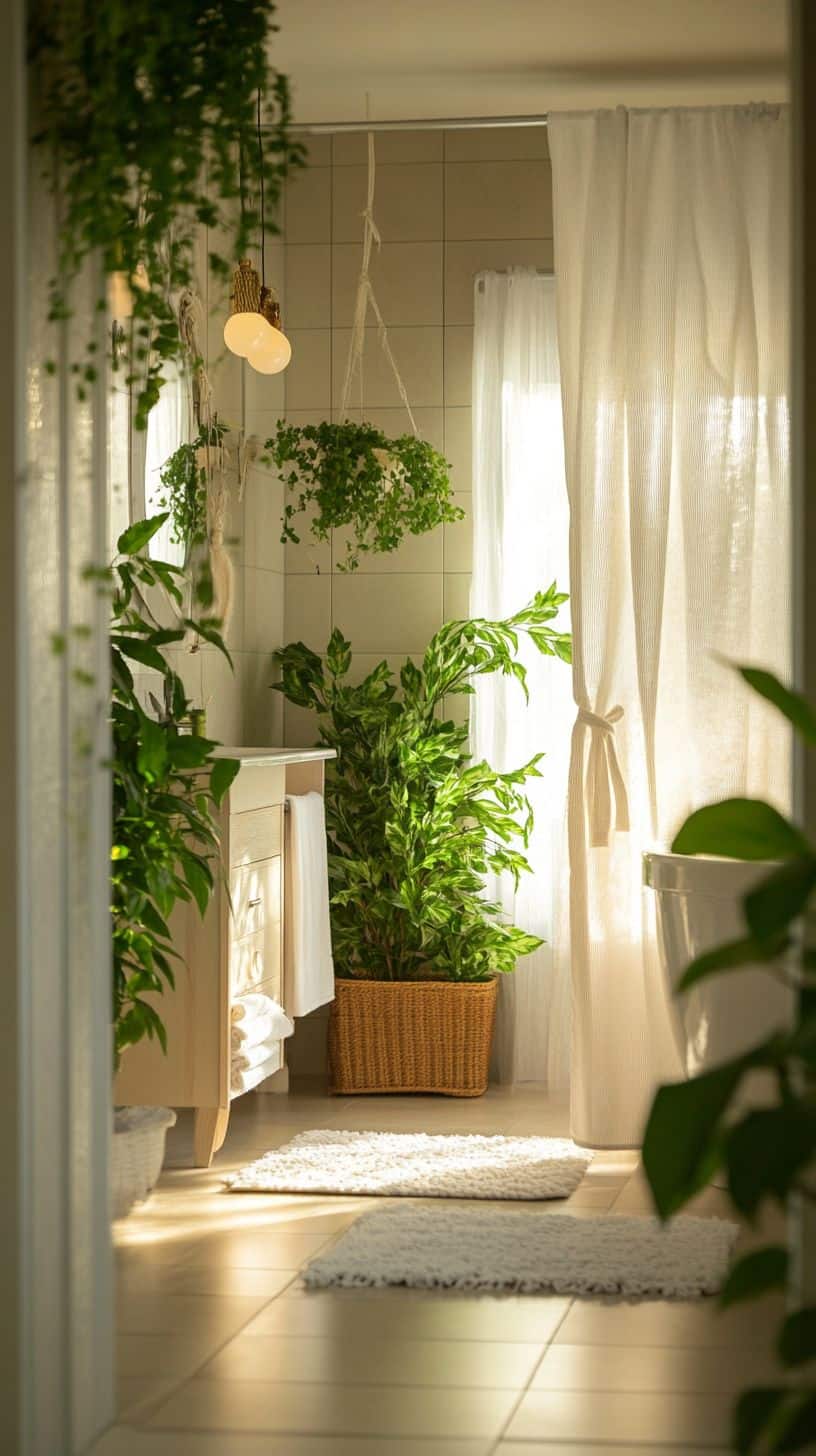 Bathroom with shower curtains
