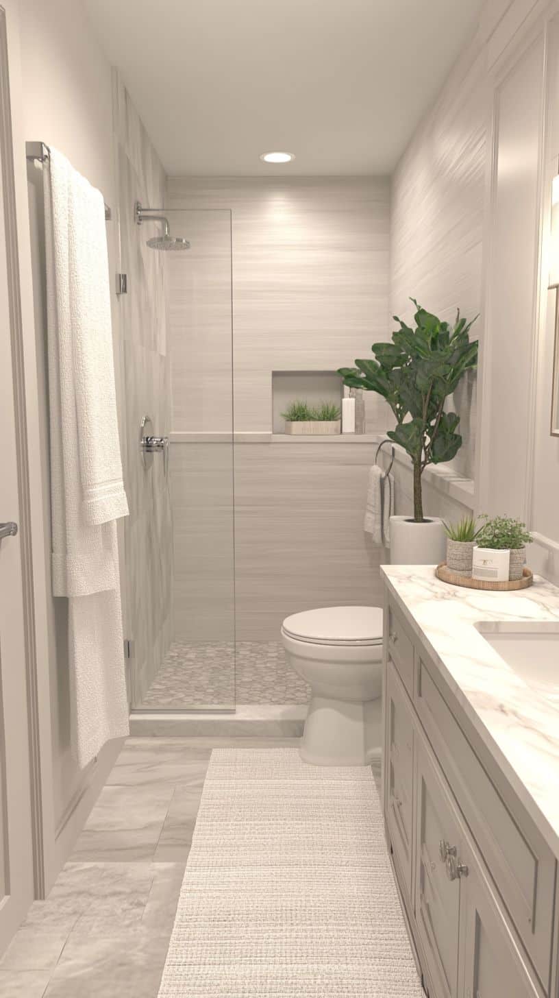 Small long narrow bathroom