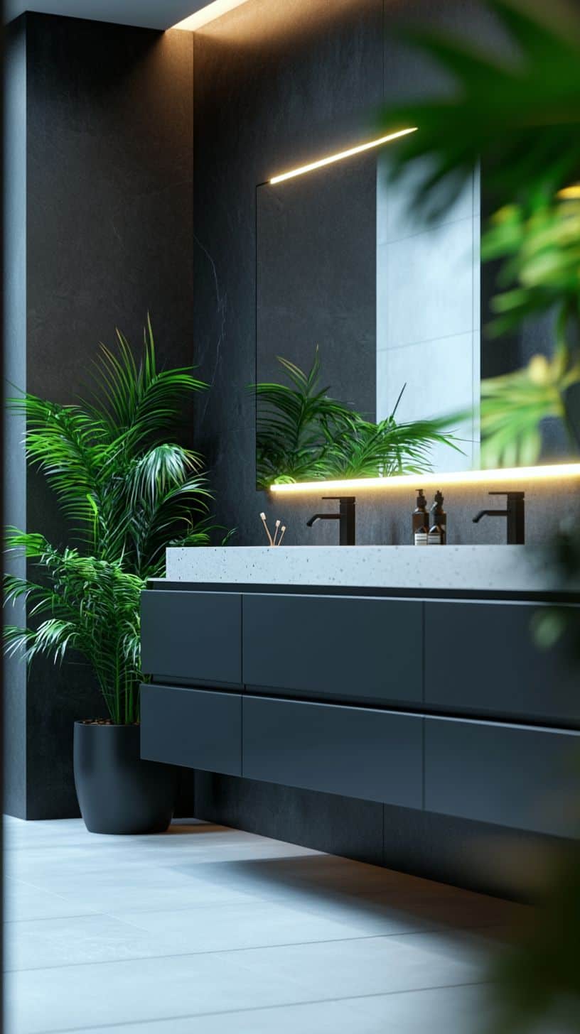 Bathroom with dark cabinets