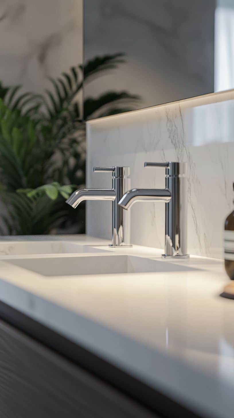 Bathroom with double faucet sink