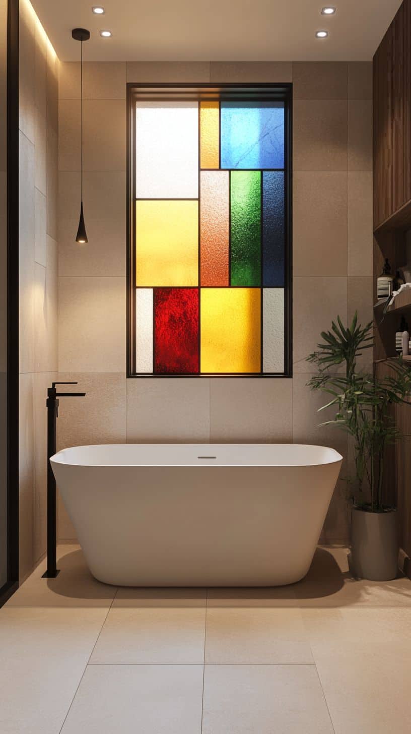 Bathroom with stained glass window