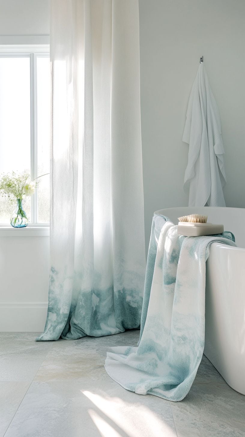 Coastal bathroom with shower curtains