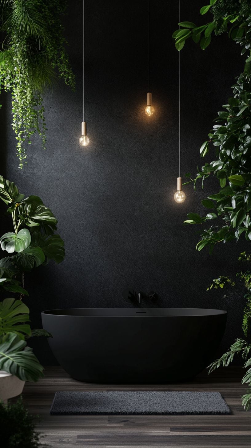 Dark bathroom with plants