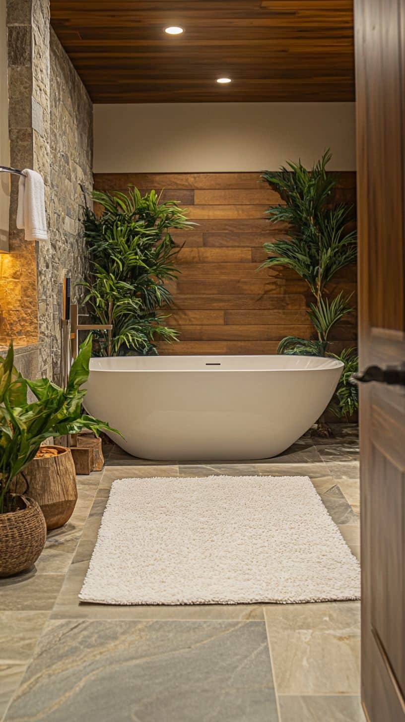 Earthy spa bathroom