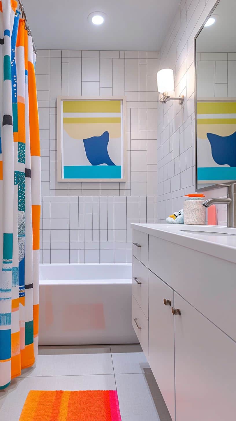 Kids' bathroom with shower curtain