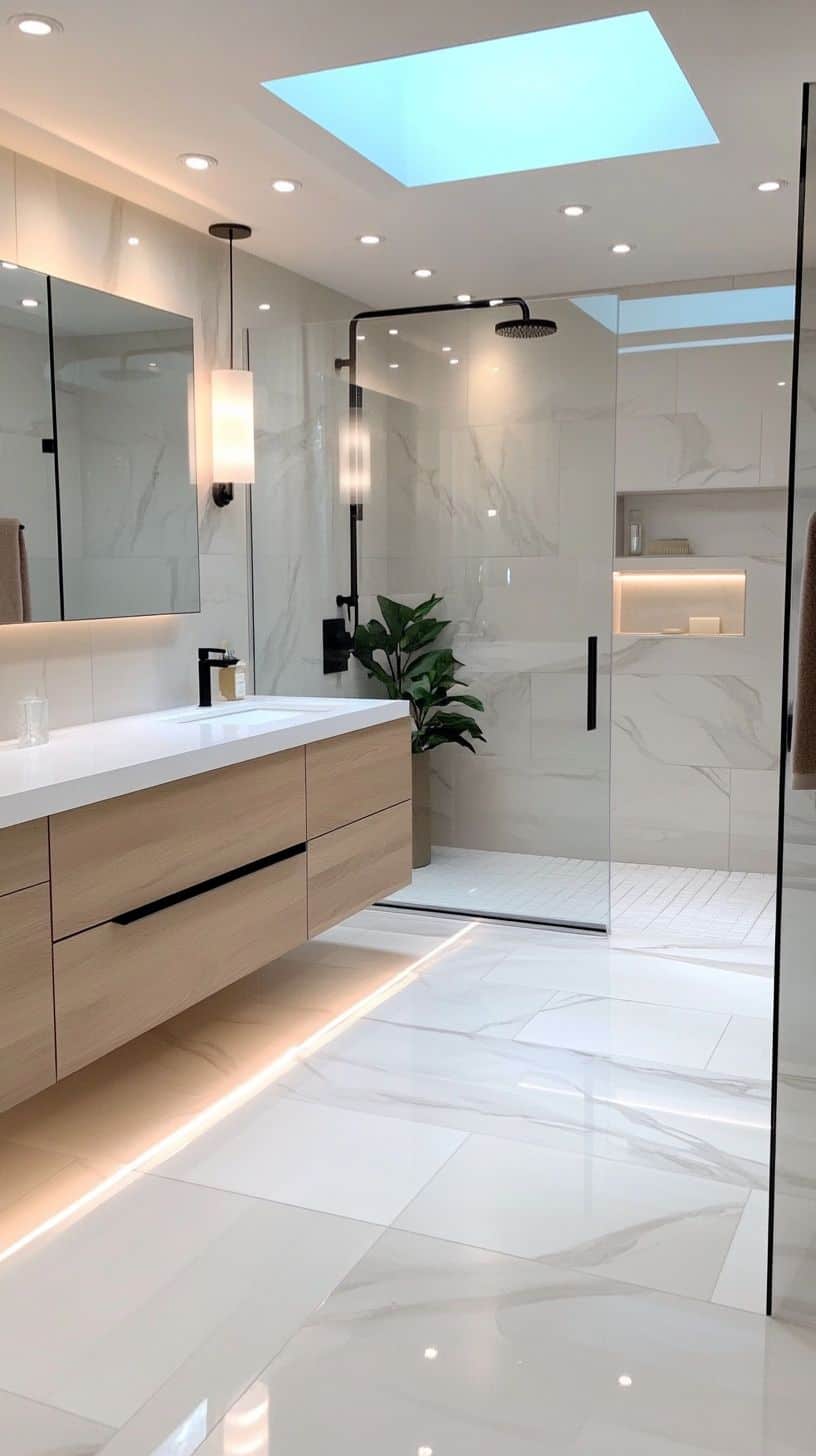 Long narrow full bathroom