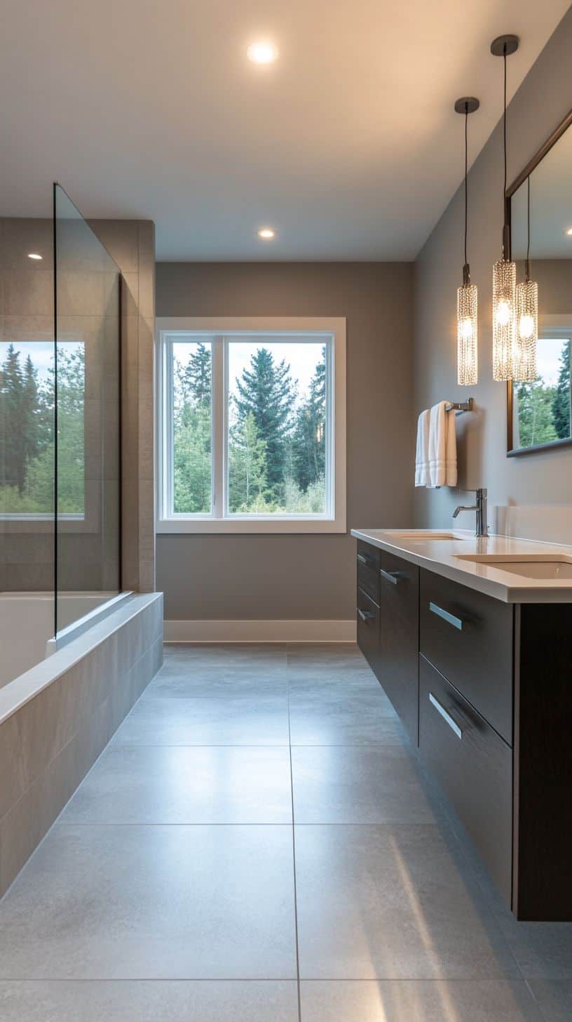 Rectangular bathroom with floor tile