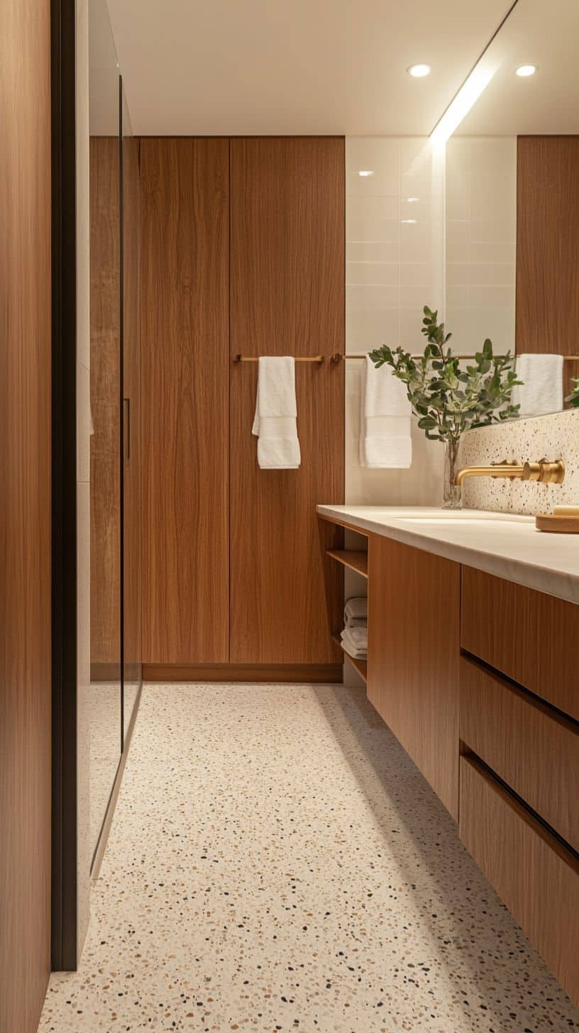 Terrazzo and wood bathroom