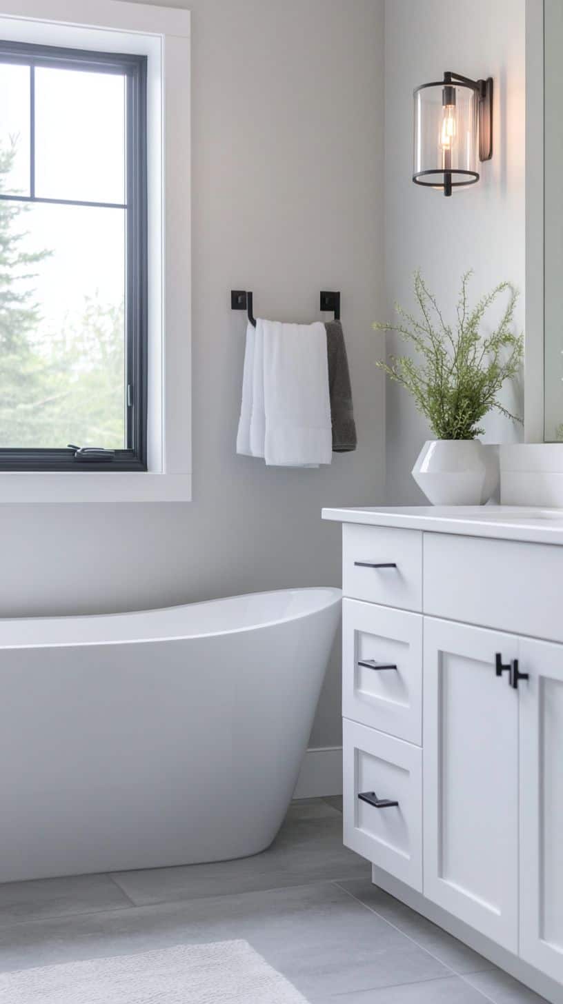 White bathroom with gray floor