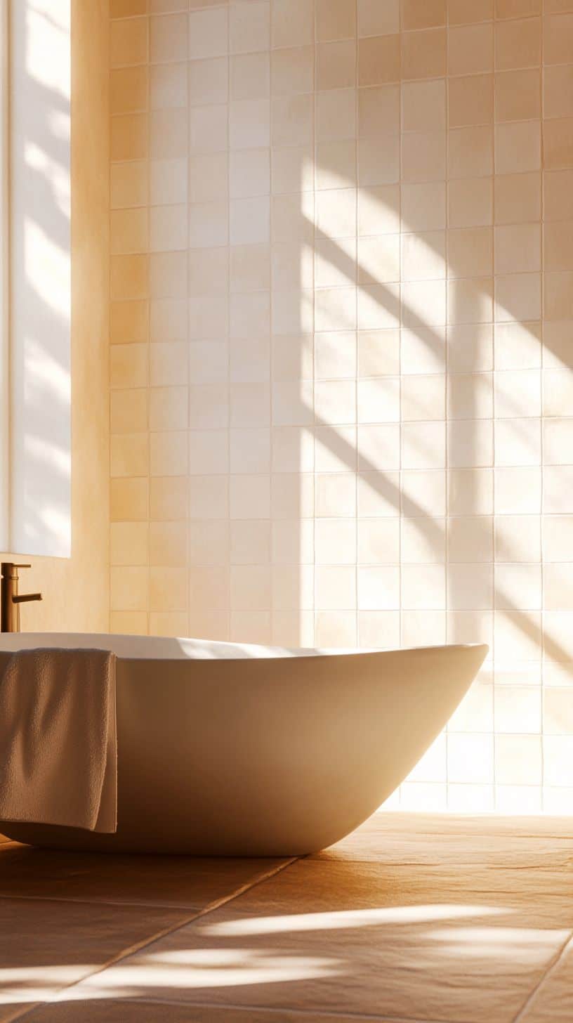 Bathroom with cream zellige tile