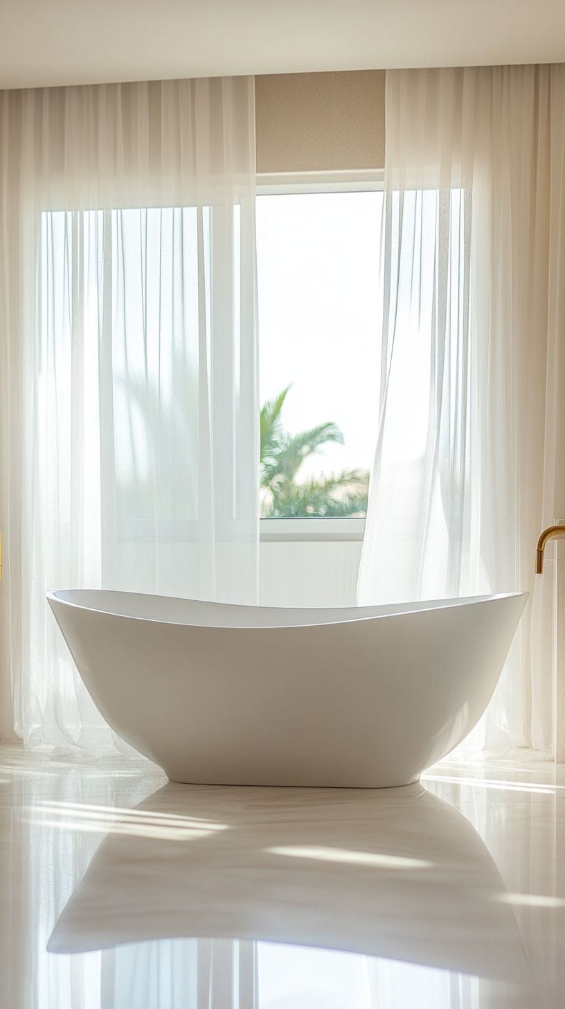 Bathroom with curtains and bathtub