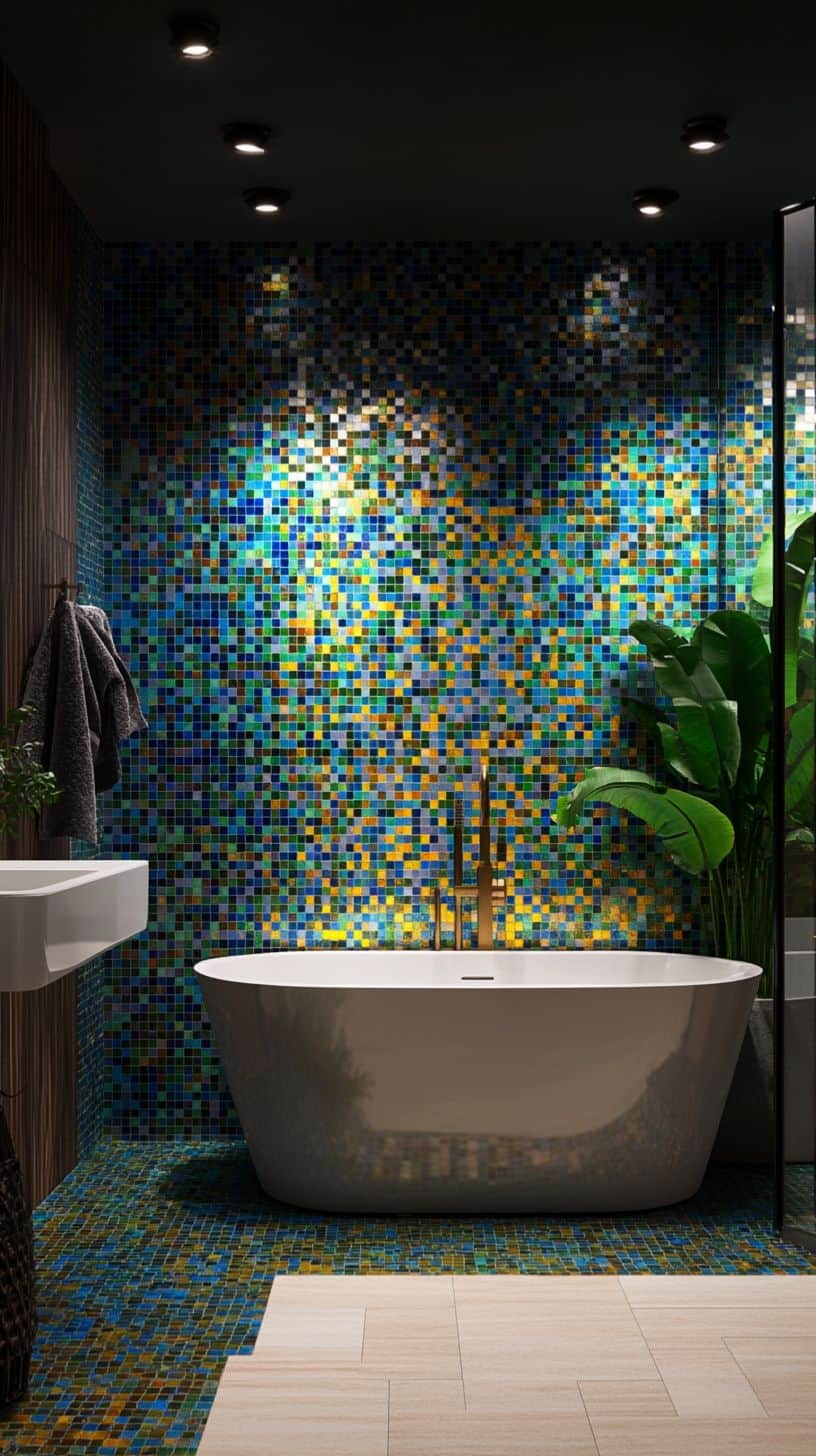 Bathroom with mosaic tiles