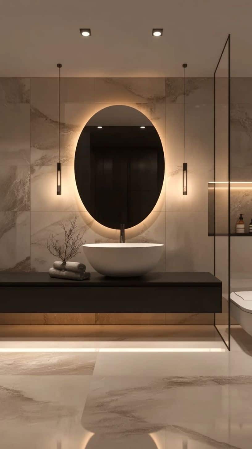 Bathroom with oval mirror