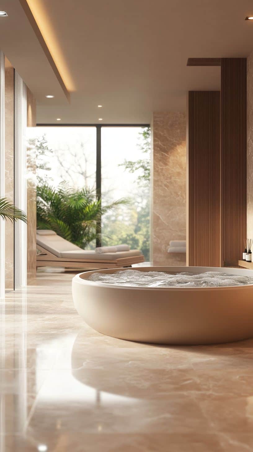 Bathroom with round jacuzzi tub
