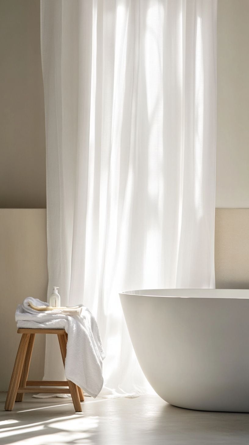 Bathroom with tall shower curtain