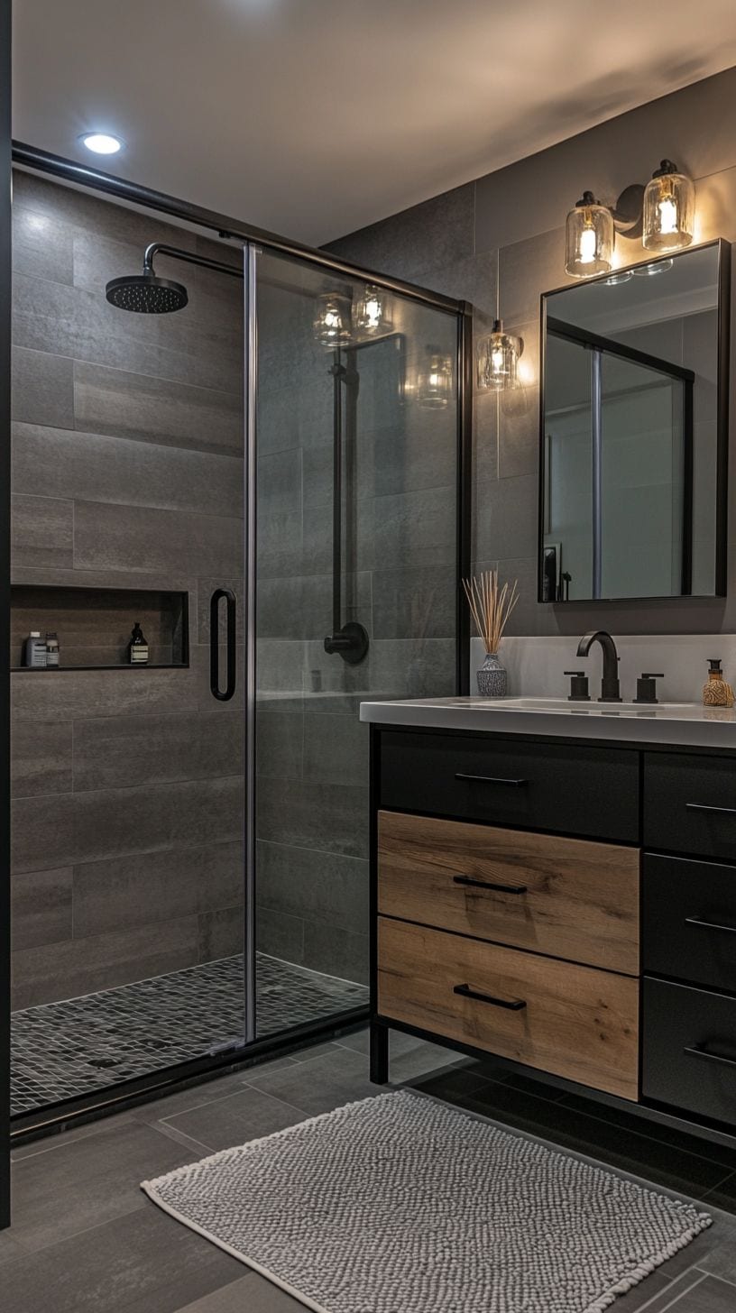 Moody dark grey bathroom