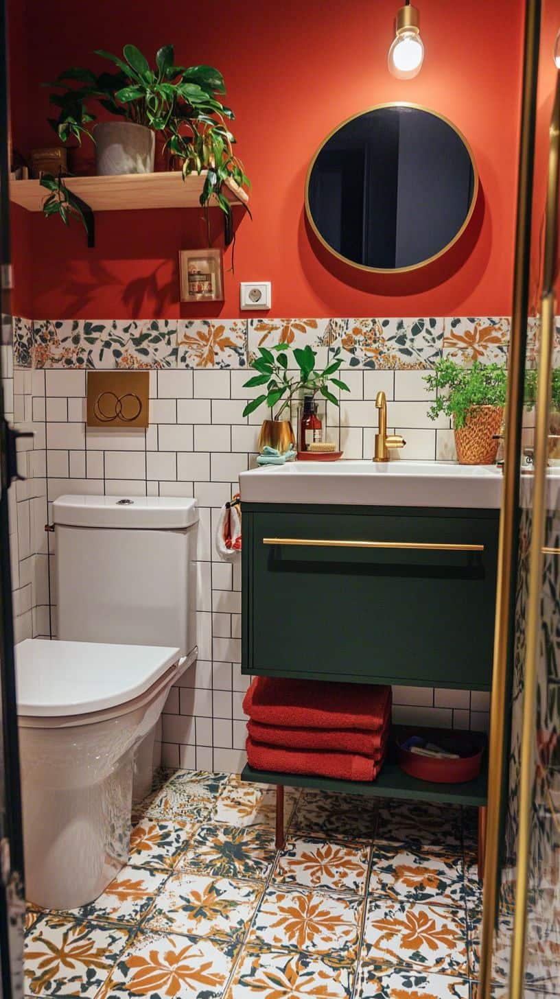 Renter friendly colorful bathroom
