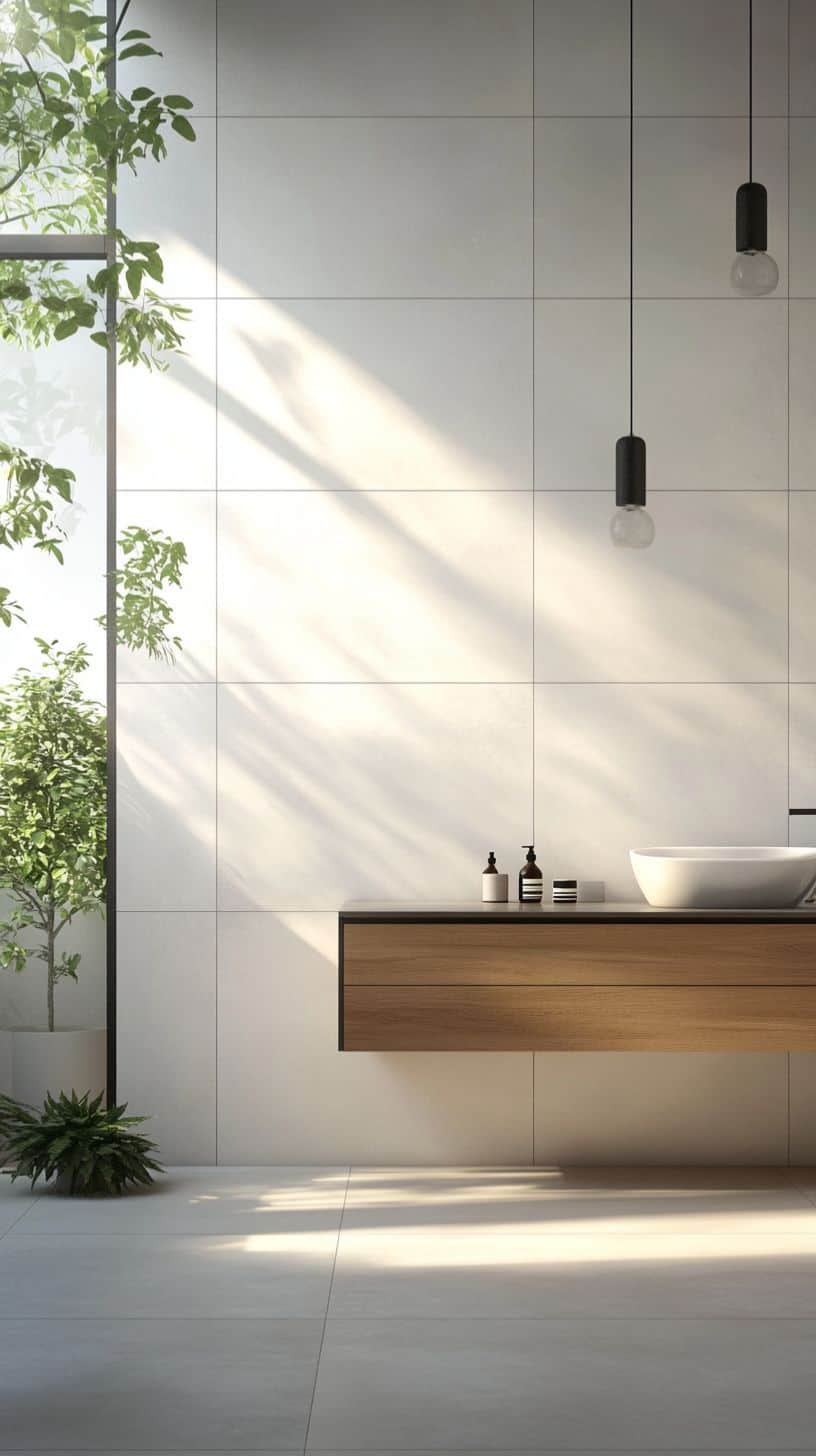 Scandinavian bathroom with tile