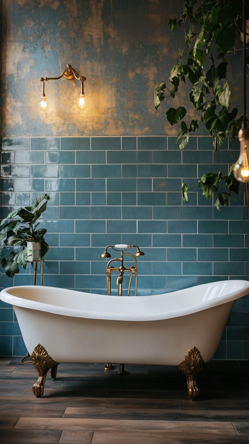 Vintage bathroom with blue tile