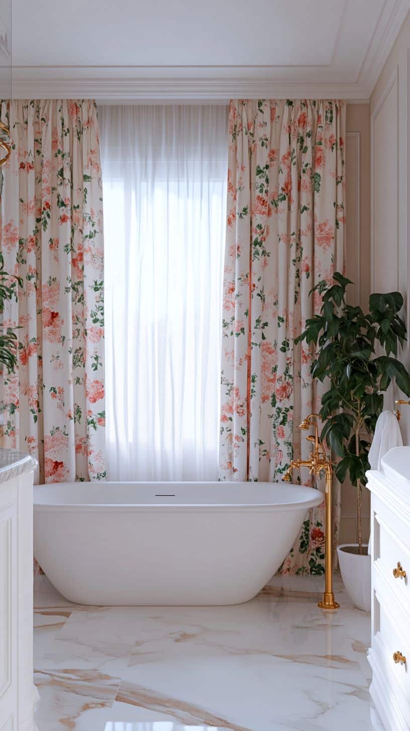 Vintage bathroom with curtains