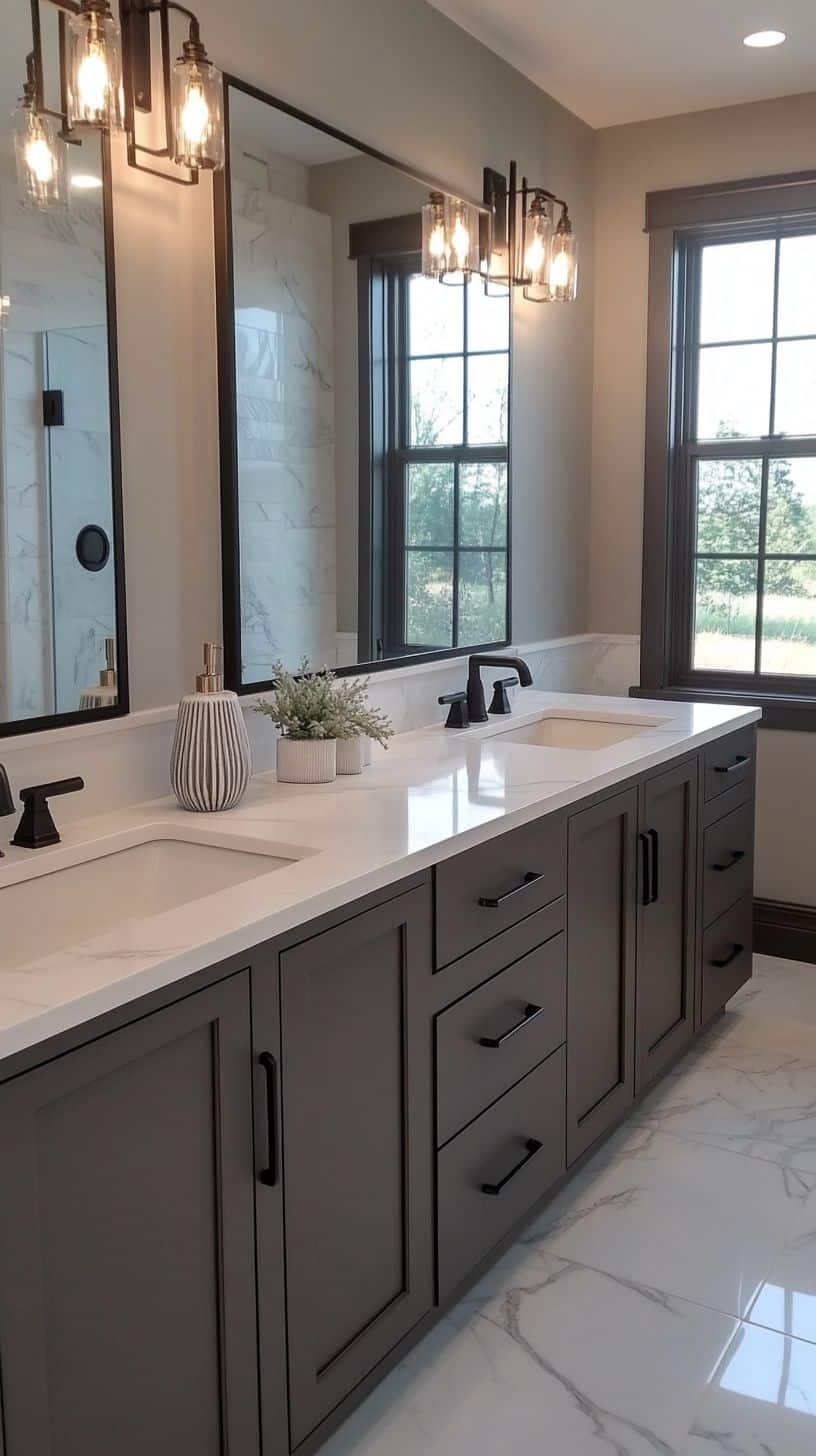  Bathroom with double sink vanity and lighting
