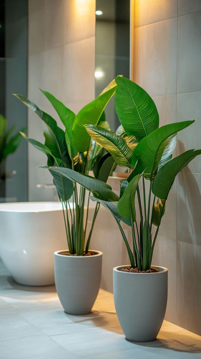 Bathroom with fake plants